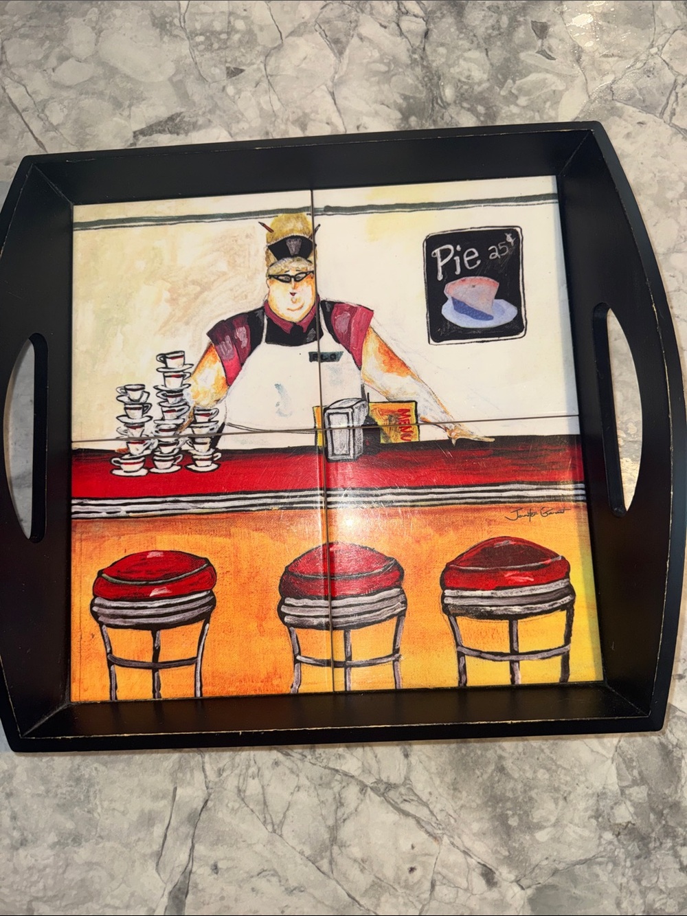 Jennifer Garant “ Fat Chef” Diner scene Serving Tray tile Artwork